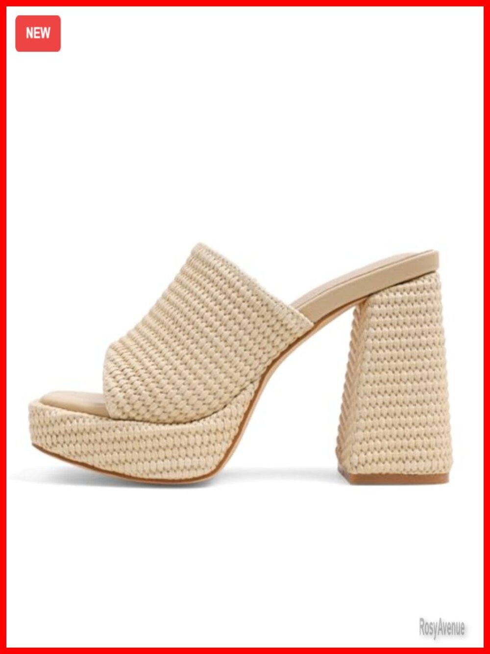 Women's Raffia Platform Heeled Mules Open Toe Slip On Summer Wedge Sandals